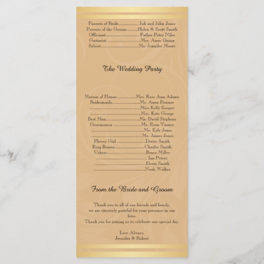 Modern Brons Bloemen Huwelijk Programma Programmakaart (Achterkant)