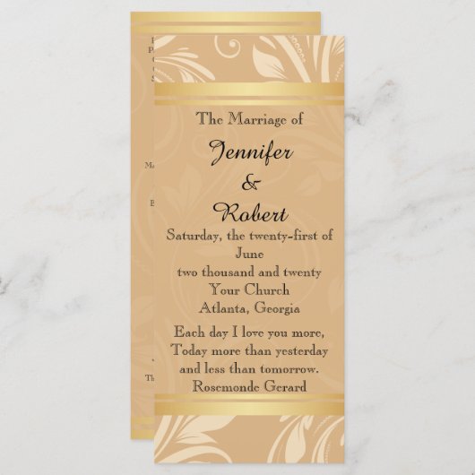 Modern Brons Bloemen Huwelijk Programma Programmakaart (Voorkant / Achterkant)