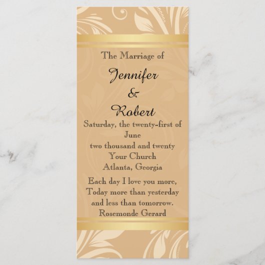 Modern Brons Bloemen Huwelijk Programma Programmakaart (Voorkant)