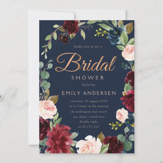 Modern Brons script bordeaux navy vrijgezellenfees Kaart (Voorkant)