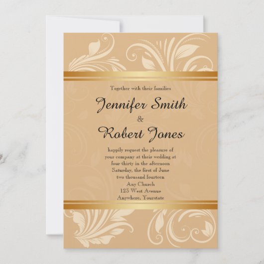 Modern Bronze Floral Wedding Uitnodiging (Voorkant)