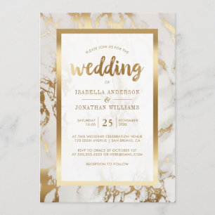 Modern Bronze & Marble Wedding Kaart