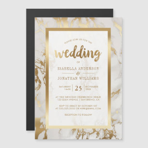 Modern Bronze & Marble Wedding Magnetische Uitnodiging