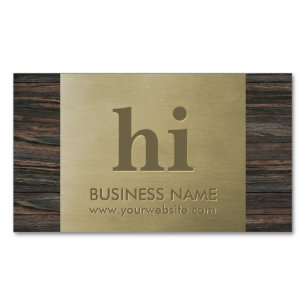 Modern Bronze Monogram Wood Textuur Magnetisch Visitekaartje