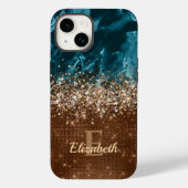 Modern Bronze Turquoise Glitter Marmer monogram Case-Mate iPhone Case (Achterkant)