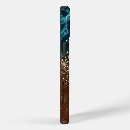 Modern Bronze Turquoise Glitter Marmer monogram Case-Mate iPhone Case (Achterkant / Rechts)