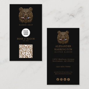 Modern Bronzen Beer Kapperszaak Logo Qr Code Visitekaartje