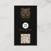 Modern Bronzen Beer Kapperszaak Logo Qr Code Visitekaartje (Voorkant)