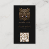 Modern bronzen berenbarberwinkel logo Qr-code Visitekaartje (Voorkant)