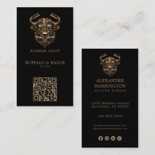 Modern Bronzen Buffalo Kapperszaak Logo Qr Code Visitekaartje