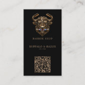 Modern Bronzen Buffalo Kapperszaak Logo Qr Code Visitekaartje (Voorkant)
