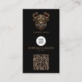 Modern Bronzen Buffalo Kapperszaak Logo Qr Code Visitekaartje (Voorkant)