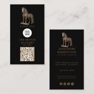 Modern bronzen Mustang kapper winkel logo Qr Code Visitekaartje