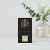 Modern bronzen octopus herenkapper logo Qr-code Visitekaartje (Staand voorkant)