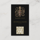 Modern bronzen octopus herenkapper logo Qr-code Visitekaartje (Voorkant)