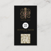 Modern Bronzen Octopus Kapperszaak Logo Qr Code Visitekaartje (Voorkant)