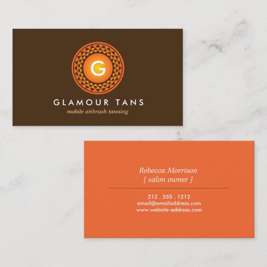 MODERN BRONZEN ZON LOGO MONOGRAM voor TANNING SALO Visitekaartje (Voorkant / Achterkant)