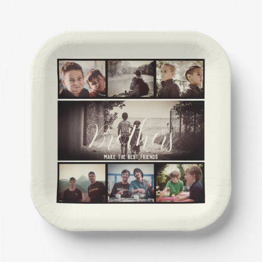Modern Brother Best Friends Dark Photo Collage Papieren Bordje (Voorkant)