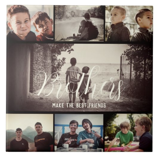 Modern Brother Best Friends Dark Photo Collage Tegeltje (Voorkant)