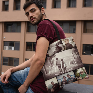 Modern Brother Best Friends Dark Photo Collage Tote Bag