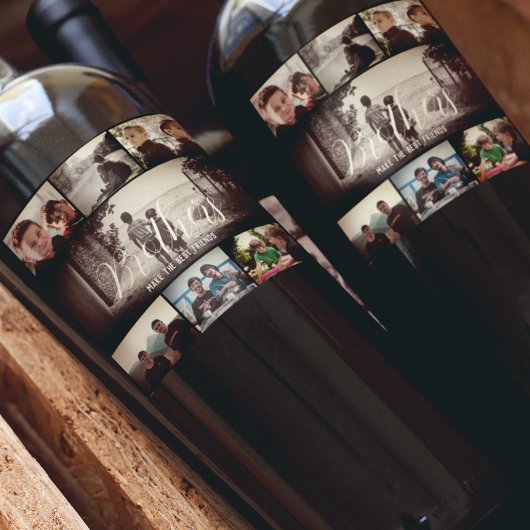 Modern Brother Best Friends Dark Photo Collage Wijn Etiket