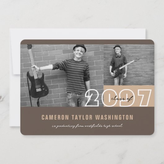 Modern Brown 2 Photo Block Simple Graduparty Kaart (Voorkant)