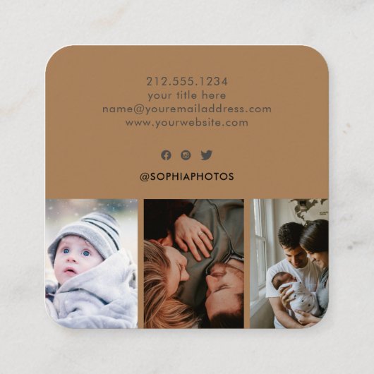 Modern Brown 4 Foto's Gold Glitter Monogram Vierkante Visitekaartje (Achterkant)