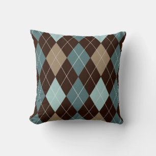 Modern Brown and Blue Argyle Sierkussen Cushion