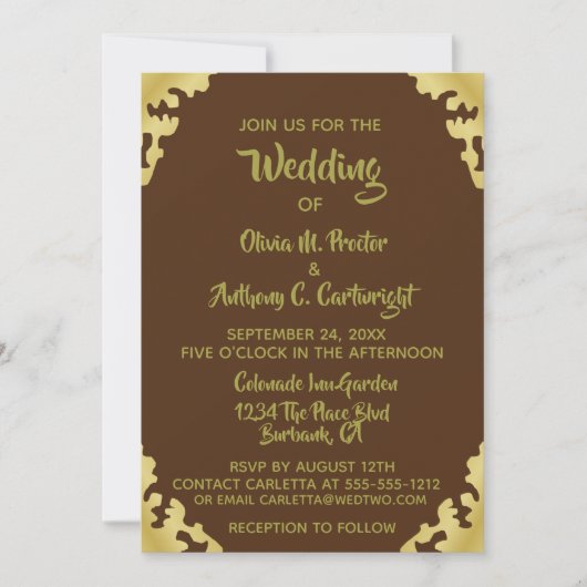 Modern Brown and Gold Wedding Invitation Kaart (Voorkant)