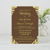 Modern Brown and Gold Wedding Invitation Kaart (Staand voorkant)