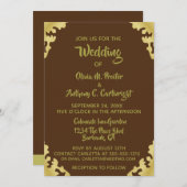 Modern Brown and Gold Wedding Invitation Kaart (Voorkant / Achterkant)