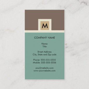 Modern Brown and Green Monogram Visitekaartje