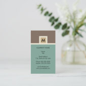 Modern Brown and Green Monogram Visitekaartje (Staand voorkant)