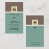 Modern Brown and Green Monogram Visitekaartje (Voorkant / Achterkant)