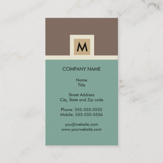 Modern Brown and Green Monogram Visitekaartje (Voorkant)