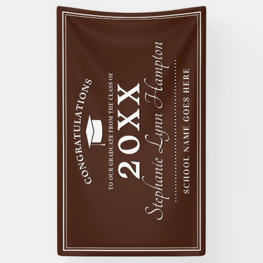 Modern Brown and White Afstuderen Spandoek (Verticaal)