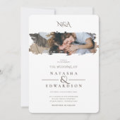 Modern Brown and White Stroke Photo Wedding Kaart (Voorkant)
