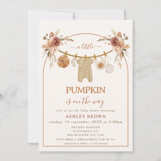 Modern Brown Arch Floral Clothesline Baby shower Kaart (Voorkant)