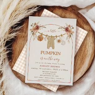 Modern Brown Arch Floral Clothesline Baby shower Kaart