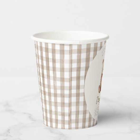 Modern Brown Arch Ons kleine Beer 1e verjaardag Papieren Bekers (Rechts)