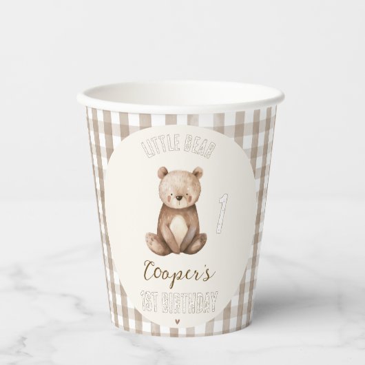 Modern Brown Arch Ons kleine Beer 1e verjaardag Papieren Bekers (Voorkant)