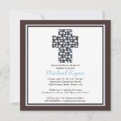 Modern Brown Blue Cross Boys Baptisme Invitation Kaart (Voorkant)