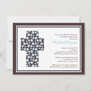 Modern Brown Blue Cross Boys CommunityUitnodiging Kaart