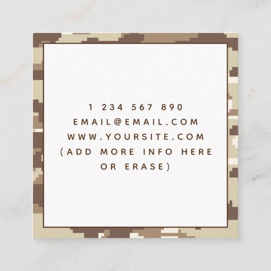 Modern Brown Camouflage Militair Stijlpatroon Vierkante Visitekaartje (Achterkant)