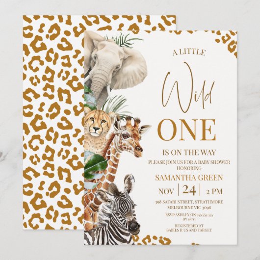 Modern Brown Cheetah Safari Wild One Baby Shower Kaart (Voorkant / Achterkant)