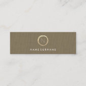Modern Brown Classic Linen Elegant Gold Monogram Mini Visitekaartje (Voorkant)
