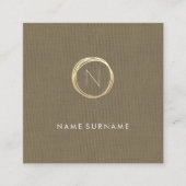 Modern Brown Classic Linen Elegant Gold Monogram Vierkante Visitekaartje (Voorkant)