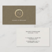 Modern Brown Classic Linen Elegant Gold Monogram Visitekaartje (Voorkant / Achterkant)