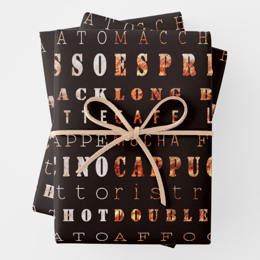Modern Brown Coffee Espresso Cappuccino Script Inpakpapier Vel (In situ)