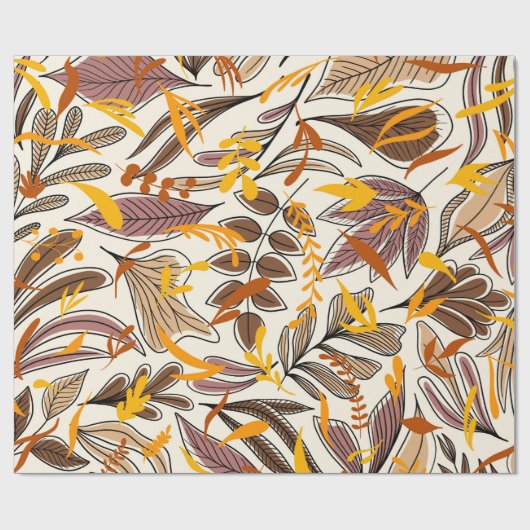 Modern Brown Fall Leaves Illustratiepatroon Cadeaupapier (Vlak)